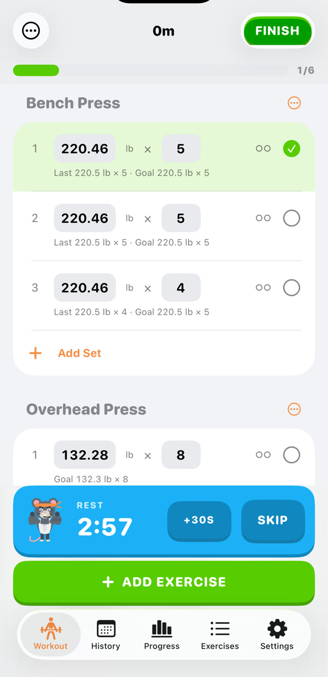 Lift — active workout session with rest timer